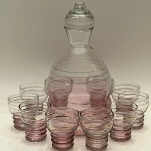 Vintage French Liqueur Decanter with Shot Glasses Set